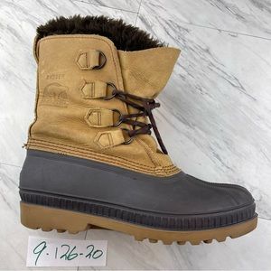 Sorel Duck Boots Mens 9 Badger Mid calf Lace Up Brown Leather USA